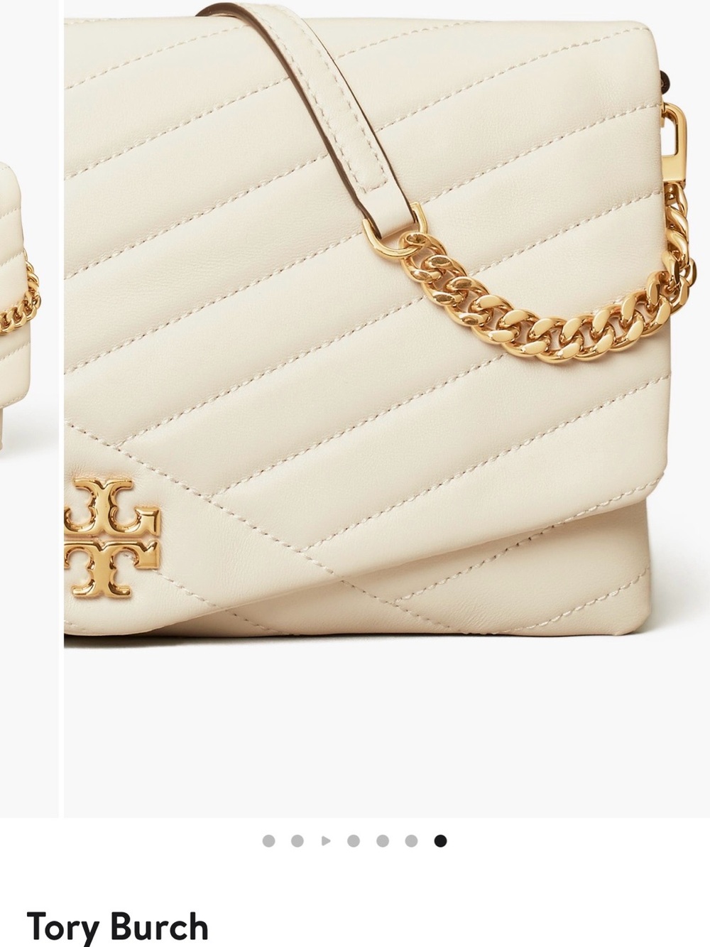 Tory Burch Cream Quilted Chain Crossbody with Gold Hardware